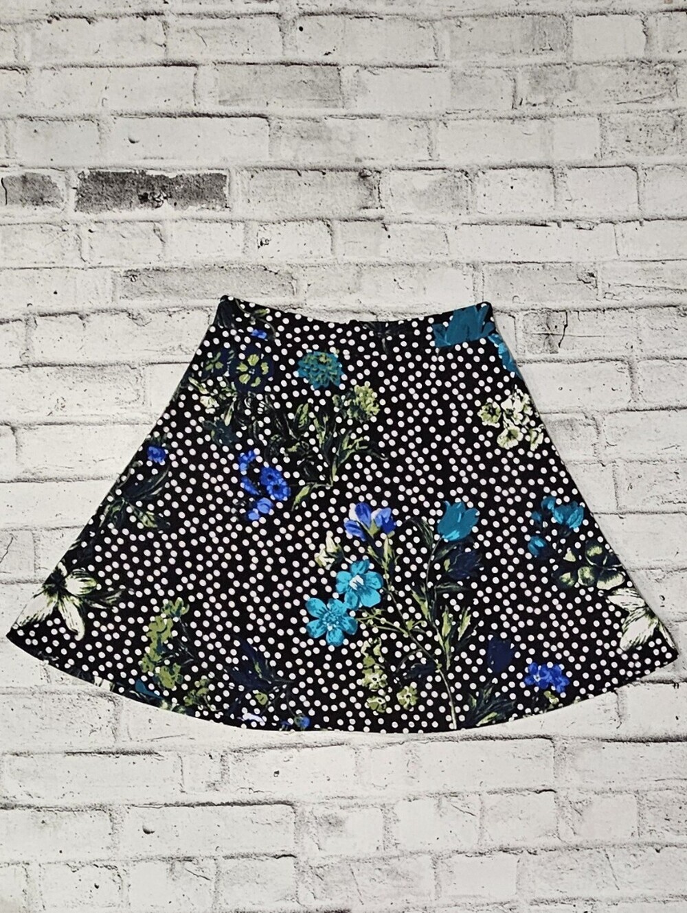 Vintage Vamp Polka Dot Floral A Line Mini Skirt Blue Black Large
